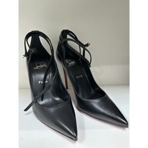 Christian Louboutin Black Leather Heels Size38 Brand New with Signature Red Sole